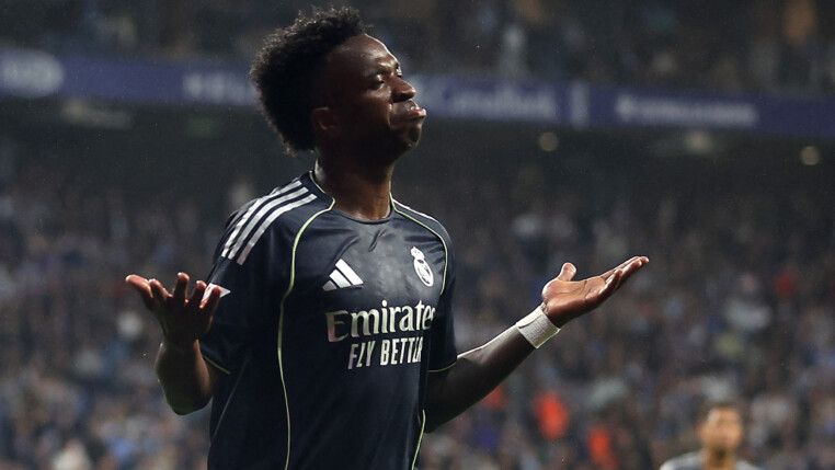 Soccer Football - LaLiga - Espanyol v Real Madrid - RCDE Stadium, Cornella de Llobregat, Spain - May 3, 2026 Real Madrid's Vinicius Junior celebrates scoring their second goal REUTERS/Bruna Casas