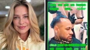 Luana Piovani à esquerda e meme das entradas de Neymar à direita