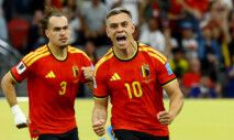 Soccer Football - FIFA World Cup 2026 - Group G - New Zealand v Belgium - BC Place, Vancouver, Canada - June 26, 2026 Belgium's Leandro Trossard celebrates scoring their first goal REUTERS/Albert Gea TPX IMAGES OF THE DAY
