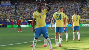 Soccer Football - FIFA World Cup 2026 - Group C - Brazil v Morocco - New York/New Jersey Stadium, East Rutherford, New Jersey, U.S. - June 13, 2026 Brazil's Vinicius Junior celebrates scoring their first goal IMAGN IMAGES via Reuters/Vincent Carchietta