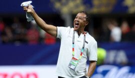Soccer Football - FIFA World Cup 2026 - Group H - Spain v Cape Verde - Atlanta Stadium, Atlanta, Georgia, U.S. - June 15, 2026 Cape Verde coach Pedro Brito celebrates after the match IMAGN IMAGES via Reuters/Brett Davis