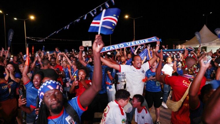 Soccer Football - FIFA World Cup 2026 - Group H - Cape Verde v Saudi Arabia - Fans gather in Praia - Praia, Cape Verde - June 27, 2026 Cape Verde fans celebrate progressing to the knockout stages after the match REUTERS/Sodiq Adelakun