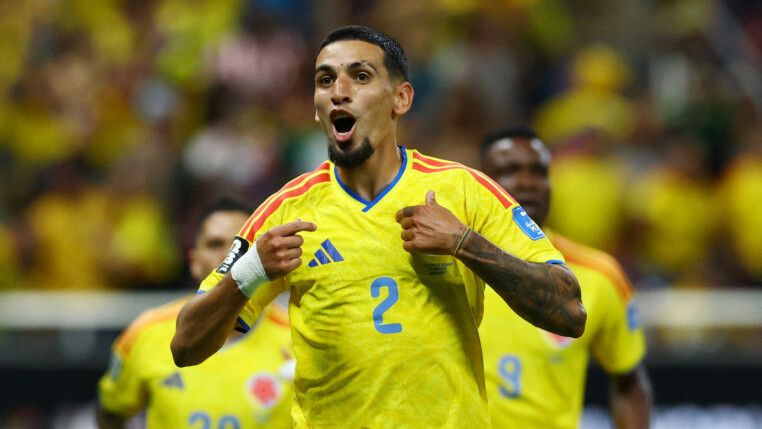 Soccer Football - FIFA World Cup 2026 - Group K - Colombia v DR Congo - Estadio Guadalajara, Guadalajara, Mexico - June 23, 2026 Colombia's Daniel Munoz celebrates scoring their first goal REUTERS/Daniel Becerril TPX IMAGES OF THE DAY