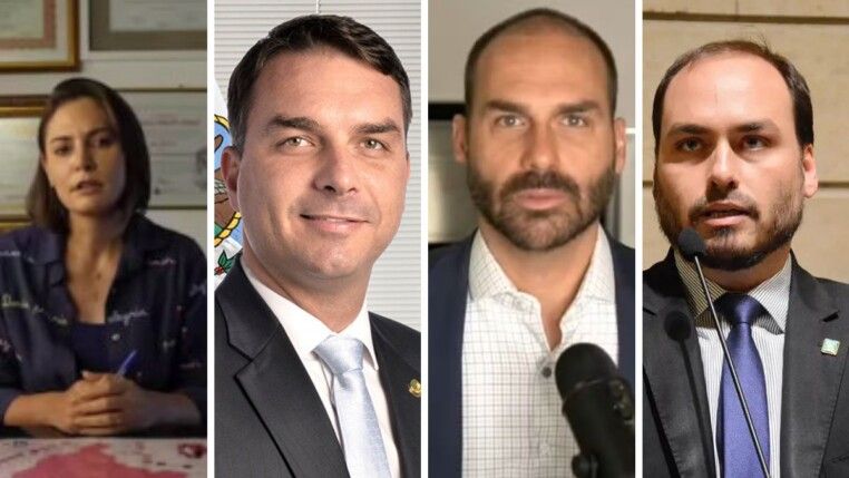 Michelle, Flávio, Eduardo e Carlos Bolsonaro