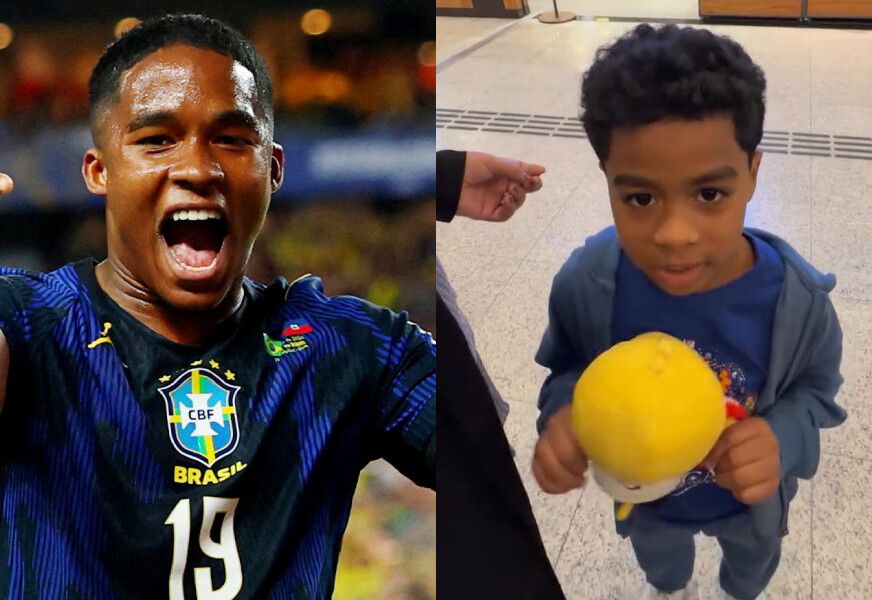 O jogador Endrick e seu irmão caçula Noah Gael