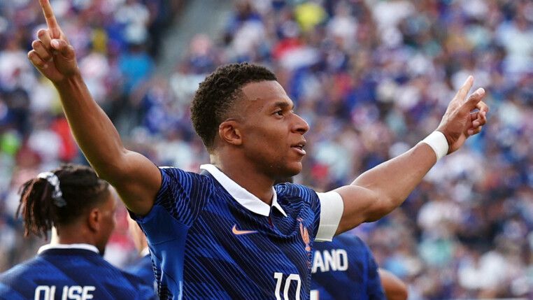 Soccer Football - FIFA World Cup 2026 - Round of 32 - France v Sweden - New York New Jersey Stadium, East Rutherford, New Jersey, U.S. - June 30, 2026 France's Kylian Mbappe celebrates scoring their third goal IMAGN IMAGES via Reuters/Vincent Carchietta