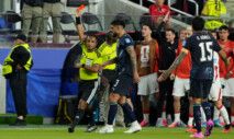 Soccer Football - FIFA World Cup 2026 - Group D - Turkey v Paraguay - San Francisco Bay Area Stadium, Santa Clara, California, U.S. - June 19, 2026 Referee Ivan Barton shows a red card to Paraguay's Miguel Almiron IMAGN IMAGES via Reuters/Darren Yamashita