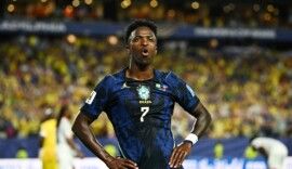 Soccer Football - FIFA World Cup 2026 - Group C - Brazil v Haiti - Philadelphia Stadium, Philadelphia, Pennsylvania, U.S. - June 19, 2026 Brazil's Vinicius Junior celebrates scoring their third goal REUTERS/Dylan Martinez TPX IMAGES OF THE DAY
