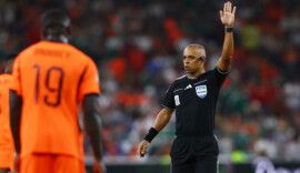 Soccer Football - FIFA World Cup 2026 - Round of 32 - Netherlands v Morocco - Estadio Monterrey, Monterrey, Mexico - June 29, 2026 Referee Wilton Sampaio reacts REUTERS/Daniel Becerril