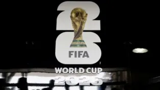 Vista geral da identidade visual da Copa do Mundo de 2026 no estádio de Nova York/Nova Jersey, em East Rutherford, Nova Jersey, durante visita às instalações da arena que receberá partidas do Mundial
