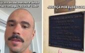 Ed Gama em foto dizendo que foi assaltado e outra da placa da delegacia
