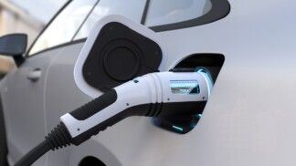 The electric car is fully charged with a battery, Charging technology, Clean energy filling technology. 3D illustration