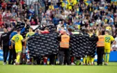 Equipes cobrem área do Campo em que Christian Eriksen passou mal no amistoso Dinamarca x Ucrânia