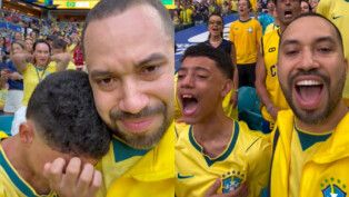 Gil do Vigor leva o sobrinho Davi ao jogo do Brasil na Copa do Mundo