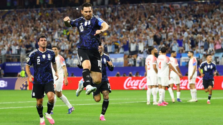 Soccer Football - FIFA World Cup 2026 - Group J - Jordan v Argentina - Dallas Stadium, Arlington, Texas, U.S. - June 27, 2026 Argentina's Lionel Messi celebrates scoring their third goal REUTERS/Hannah Mckay