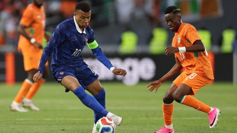 Soccer Football - International Friendly - France v Ivory Coast - The Stade de la Beaujoire - Louis Fonteneau, Nantes, France - June 4, 2026 France's Kylian Mbappe in action with Ivory Coast's Emmanuel Agbadou