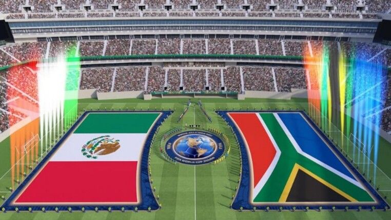 Simulação da abertura da Copa entre México e África do Sul