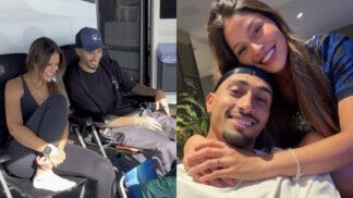 Raphinha e a mulher Natalia Belloli em motorhome