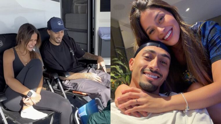 Raphinha e a mulher Natalia Belloli em motorhome