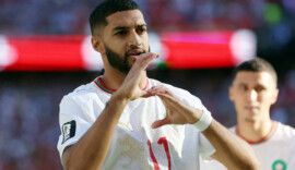 Saibari comemora gol de Marrocos contra a Escócia na Copa do Mundo 2026