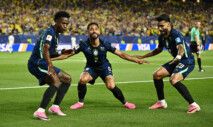 Vini Jr., Matheus Cunha e Lucas Paquetá comemoram gol do Brasil contra o Haiti na Copa do Mundo 2026