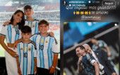 Antonela Roccuzzo, esposa de Lionel Messi, e os filhos Thiago, Mateo e Ciro