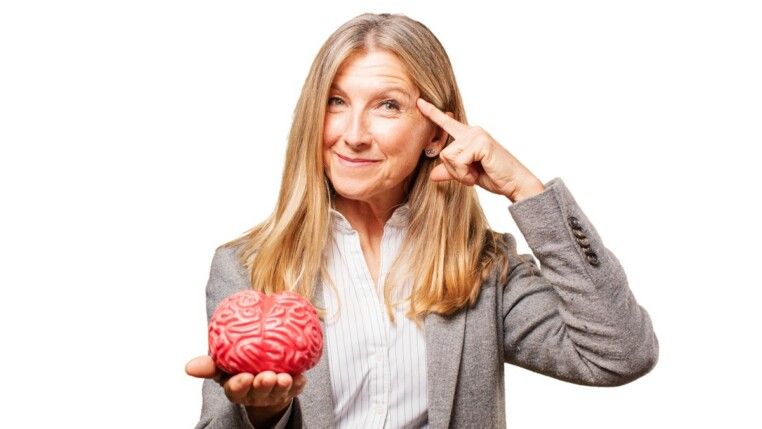 senior beautiful woman with a brain