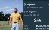 Montagem com foto do Drake e a aposta que ele fez na Argentina)