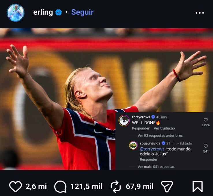 Terry Crews elogia Erling Haaland após atacante da Noruega eliminar Brasil