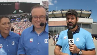 Ana Thaís Matos e Everaldo Marques; à direita, Marcelo Courrege