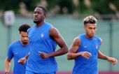 Soccer Football - FIFA World Cup 2026 - France Training - Melanie Lane Training Grounds, East Hanover, New Jersey, U.S. - June 29, 2026 France's Warren Zaire Emery, Ibrahima Konate and Desire Doue during training IMAGN IMAGES via Reuters/Vincent Carchietta