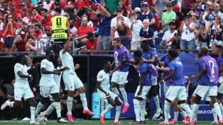 Soccer Football - FIFA World Cup 2026 - Quarter Final - France v Morocco - Boston Stadium, Foxborough, Massachusetts, U.S. - July 9, 2026 France's Ousmane Dembele celebrates scoring their second goal with teammates REUTERS/Winslow Townson