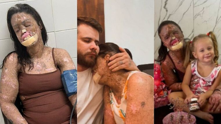 Káh Felipe, influenciadora com doença rara, ao lado do marido e da filha
