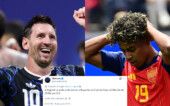 Lionel Messi e Lamine Yamal; ao centro, o tweet premonitório