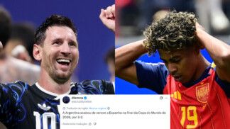 Lionel Messi e Lamine Yamal; ao centro, o tweet premonitório