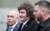 FILE PHOTO: Argentina's President Javier Milei walks outside the Buenos Aires Metropolitan Cathedral on the day of the traditional Te Deum to commemorate the 216th anniversary of the May Revolution, in Buenos Aires, Argentina, May 25, 2026. REUTERS/ Tomas Cuesta/File Photo