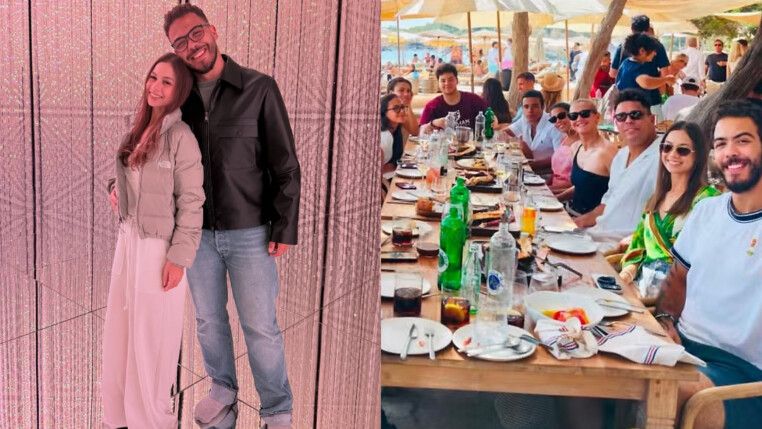 Raisha Palomaro e o namorado, Ronald Nazário; à direita, Ronaldo com Raisha, Ronald e toda a família