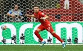 Soccer Football - FIFA World Cup 2026 - Round of 16 - Switzerland v Colombia - BC Place, Vancouver, Canada - July 7, 2026 Switzerland's Ruben Vargas celebrates scoring a penalty to win the penalty shootout REUTERS/Albert Gea