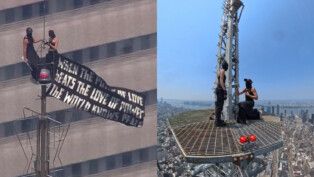 Mascarados escalam Empire State Building para fazer pedido de casamento