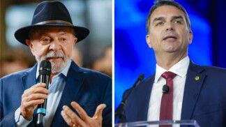 Montagem com Lula e Flávio Bolsonaro