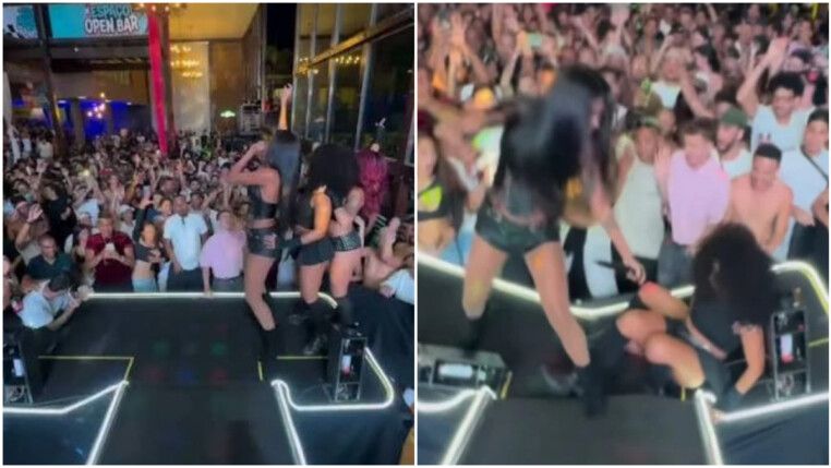 foto mostra momento em que palco da artista cede em show em contagem