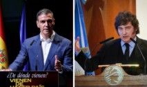Montagem com Pedro Sánchez e Javier Milei