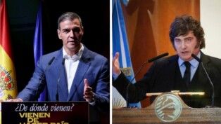 Montagem com Pedro Sánchez e Javier Milei
