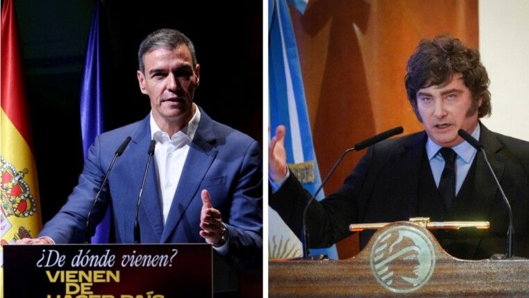 Montagem com Pedro Sánchez e Javier Milei