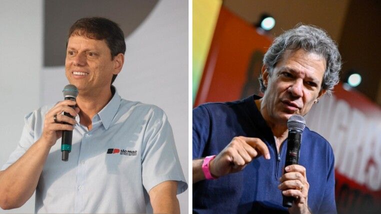 Montagem com Tarcísio de Freitas à esquerda e Fernando Haddad à direita