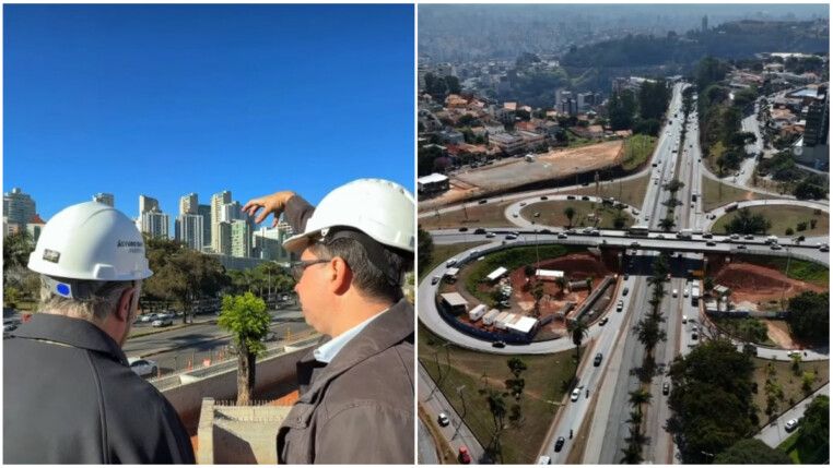 foto mostra visita do prefeito damião à obra do trevo do belvedere em BH
