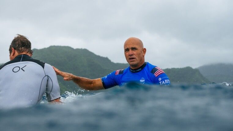 TEAHUPOʻO, TAHITI, FRENCH POLYNESIA - AUGUST 10: Eleven-time WSL Champion Kelly Slater of the United States surfs in Heat 13 of Round Two at the Outerknown Tahiti Pro on August 10, 2026 at Teahupoʻo, Tahiti, French Polynesia. (Photo by Hannah Anderson/World Surf League)