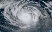 A satellite image shows Hurricane Karina as it swirls in the Pacific Ocean Tornado