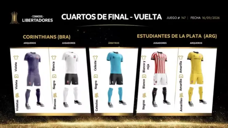 Uniformes da partida entre Corinthians e Estudiantes (Foto: Divulgação/Conmebol)